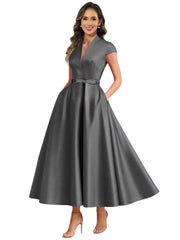 Fashion aliexpress export satin short banquet dress party bows evening dress wedding ladieswear church