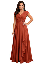 Cross-border chiffon long evening dress women's v neck diamond bridesmaid dress banquet toasting skirt slimming look a-line dress ladieswear