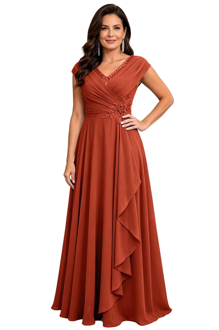Cross-border chiffon long evening dress women's v neck diamond bridesmaid dress banquet toasting skirt slimming look a-line dress ladieswear