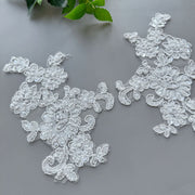 White Embroidered Beaded Lace Trim - DIY Bridal Headpiece & Wedding Dress Accessory
