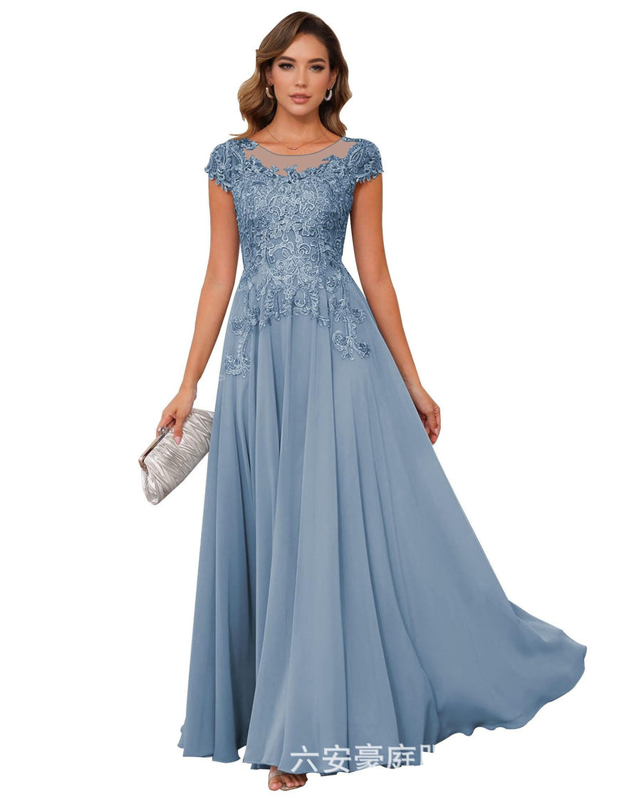 Fashion cross-border banquet long dress lace chiffon mop long skirt wedding mother's wear annual meeting performance clothes fat mm