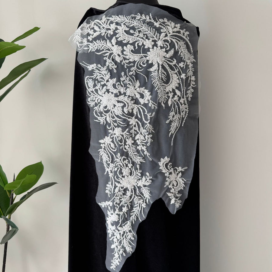 High-End Beaded Gold Sequin Embroidered Lace Floral Appliqué Fabric - DIY Wedding Dress, Evening Gown & Cheongsam (ZH498)