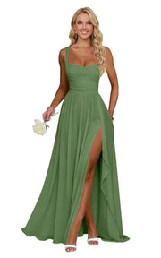 Chiffon suspender high slit long evening dress shoulder strap mop skirt bridesmaid annual meeting host dress banquet dress