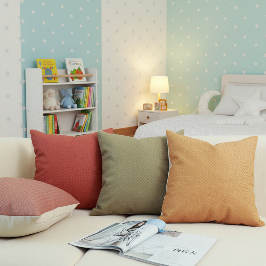 PU Textured Cushion Cover – Modern Woven Embossed Decorative Pillow