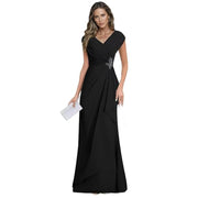 Cross-border plus sizenew arrival evening dress elegancev neck chiffon silm large swing long banquet dress long skirt female bridesmaid