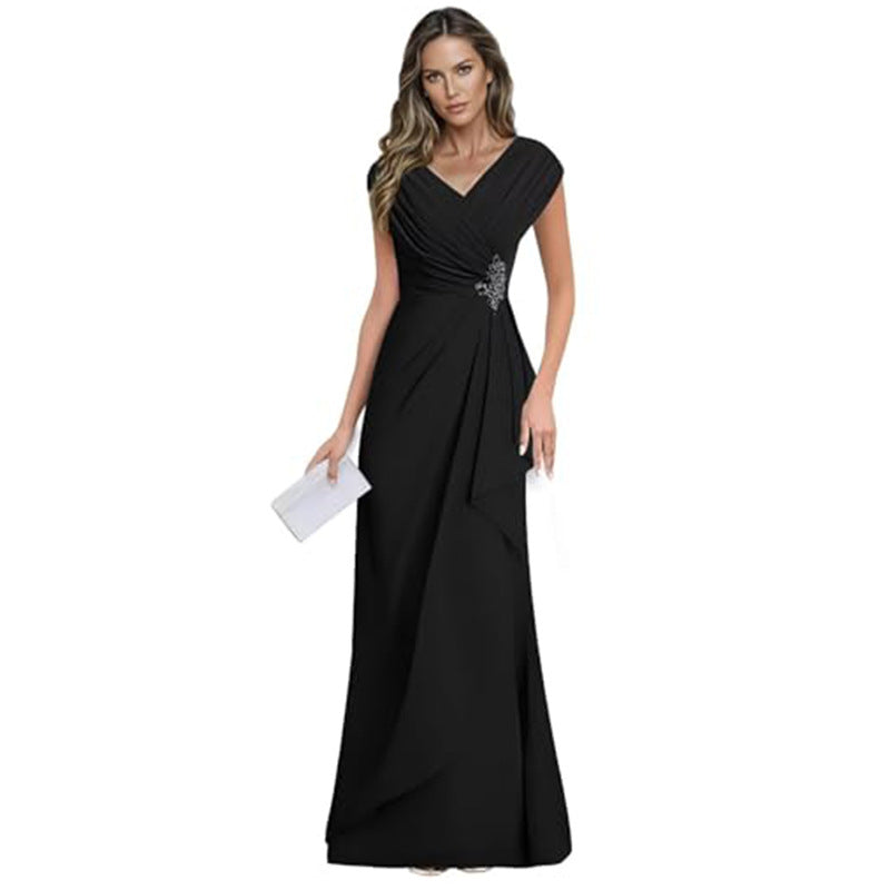 Cross-border plus sizenew arrival evening dress elegancev neck chiffon silm large swing long banquet dress long skirt female bridesmaid