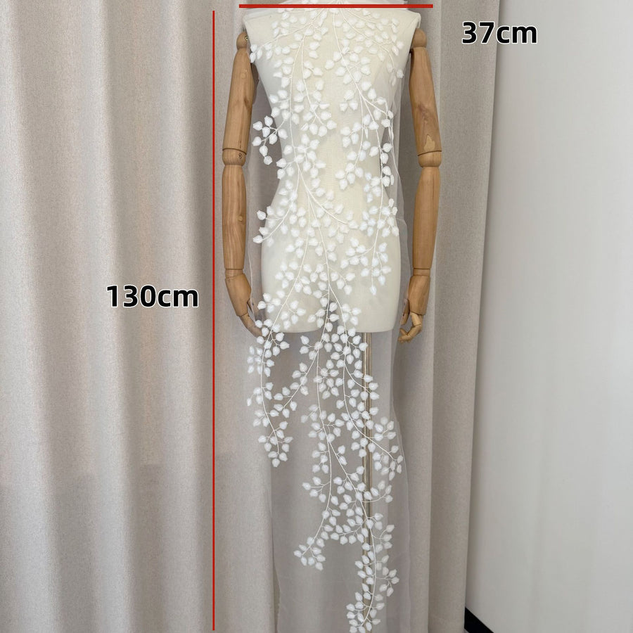 Zh474 3d leaf embroidered fabric lace for apparel, flexible embroidery for wedding dresses, diy fashion dresses