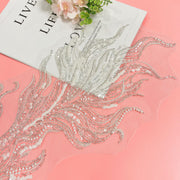 Goldfish Flower Sequin 3D Beaded Appliqué – Silver & White Fabric Patch for Wedding Dresses, Evening Gowns & Stage Costumes