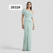 One-Shoulder Ruched Evening Gown — Draped Shoulders with a Gathered Hip Detail (2632)