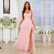 Chiffon suspender high slit long evening dress shoulder strap mop skirt bridesmaid annual meeting host dress banquet dress