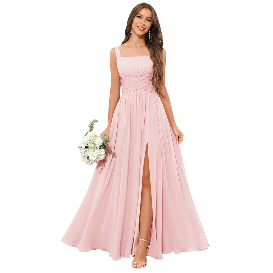 Fashion cross-border women's dress pure color evening dress multi-color optional sister group toast annual meeting performance dress fat m