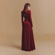Asymmetric Cut-Out Maxi Dress — Draped Neckline with a Ruched Waist