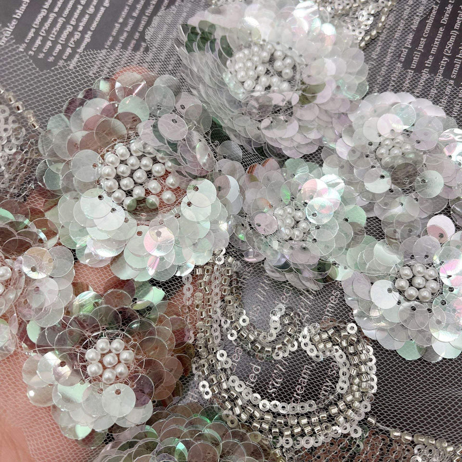 Beaded sequin pearl embroidered lace trim for wedding dress embellishment and DIY crafts