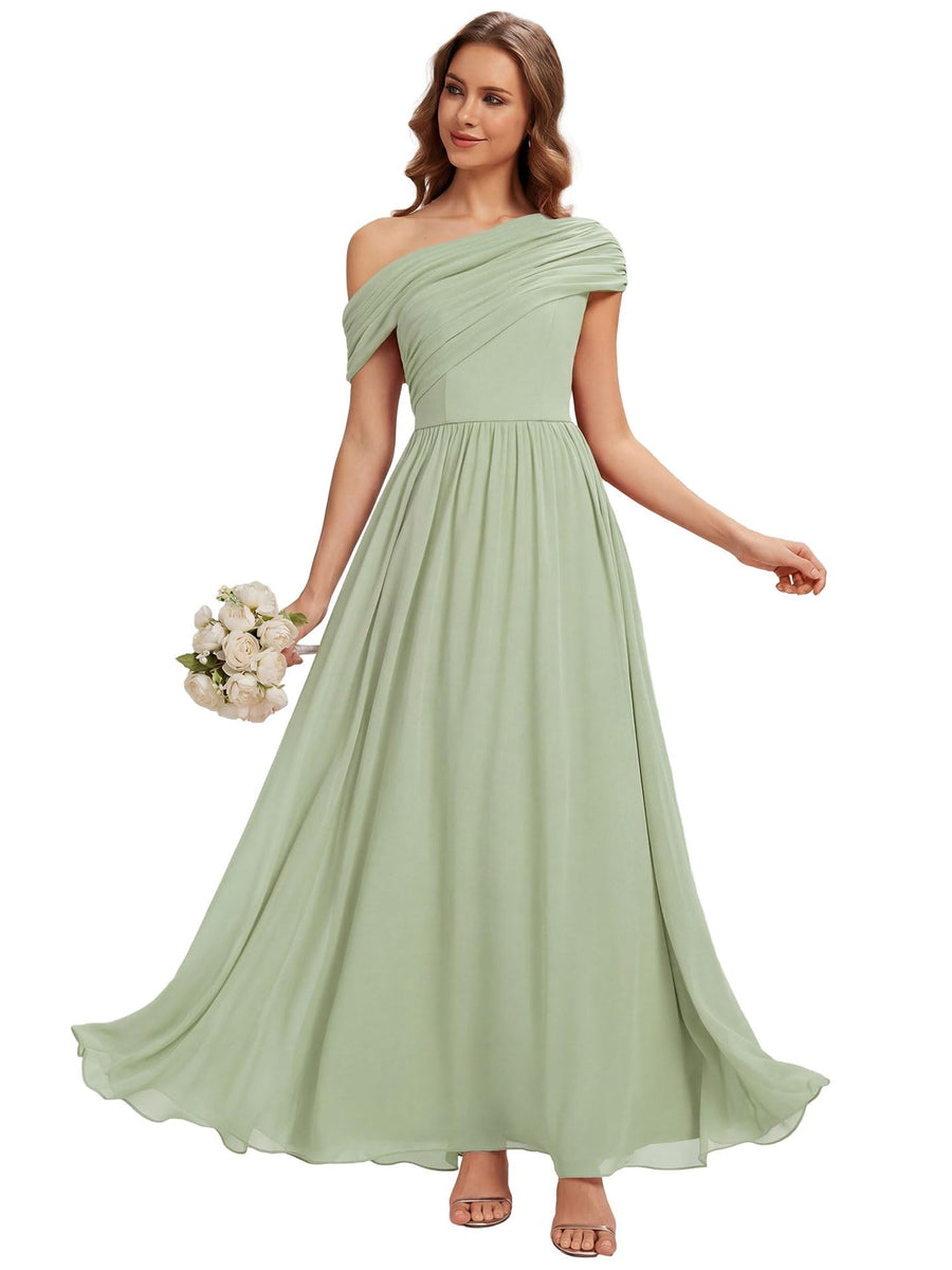Amazon fashion chiffon one-shoulder long bridesmaid dress wedding annual meeting banquet host evening dress bestie long dress