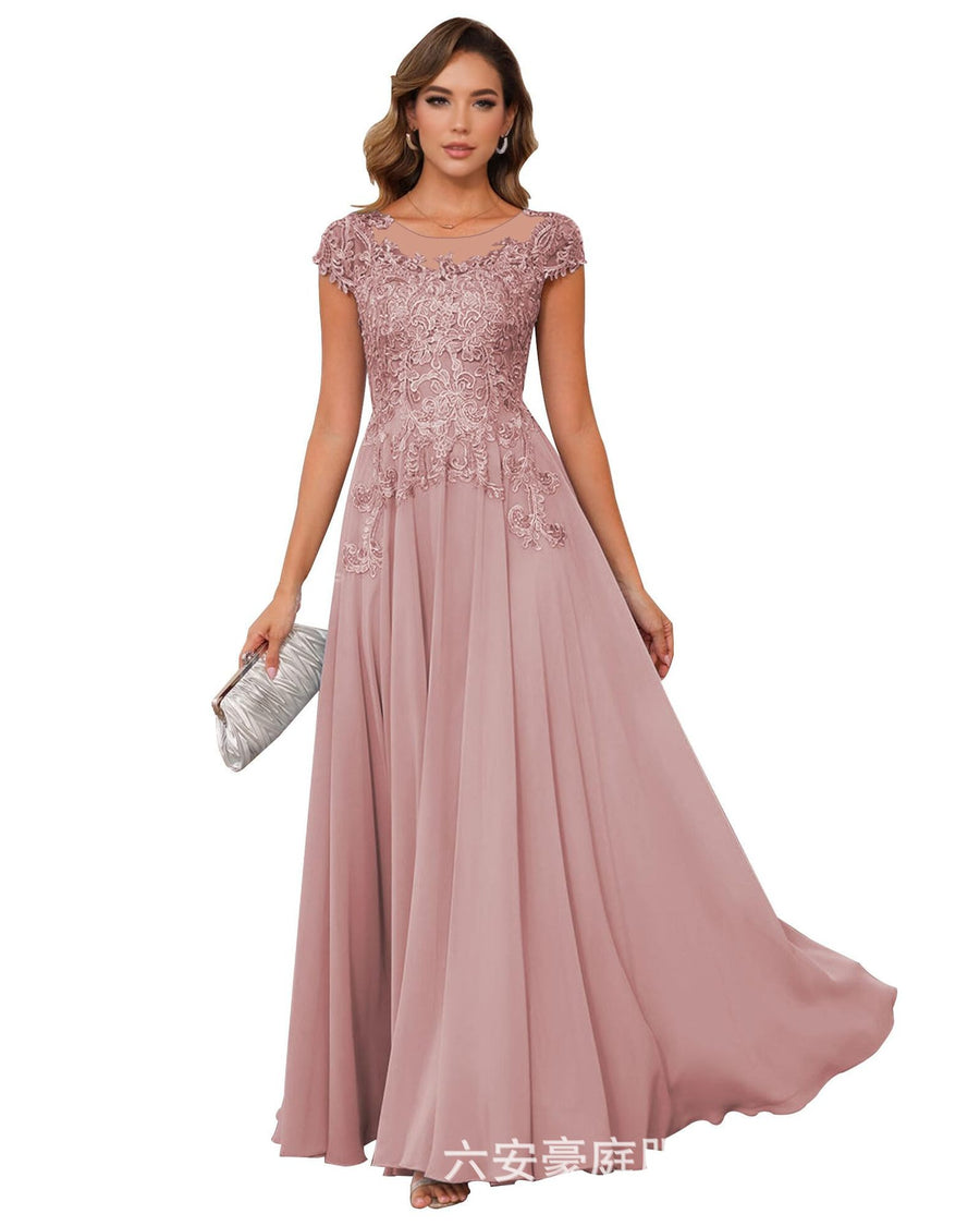 Fashion cross-border banquet long dress lace chiffon mop long skirt wedding mother's wear annual meeting performance clothes fat mm