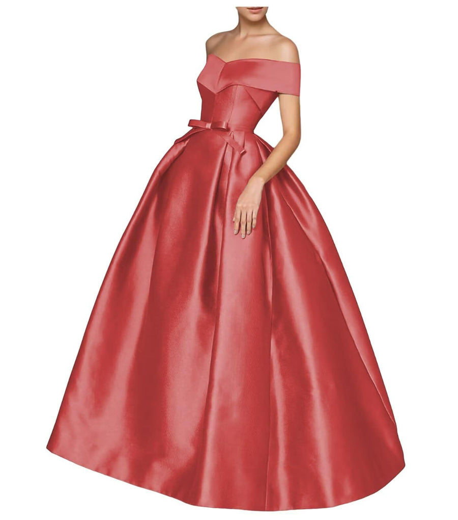 European and american one-shoulder satin flared maxi dress with tie-up bow waist – evening, wedding, and mother-of-the-bride long gown