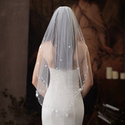 Heart flower hair comb bridal veil made of soft chiffon tulle lace headpiece