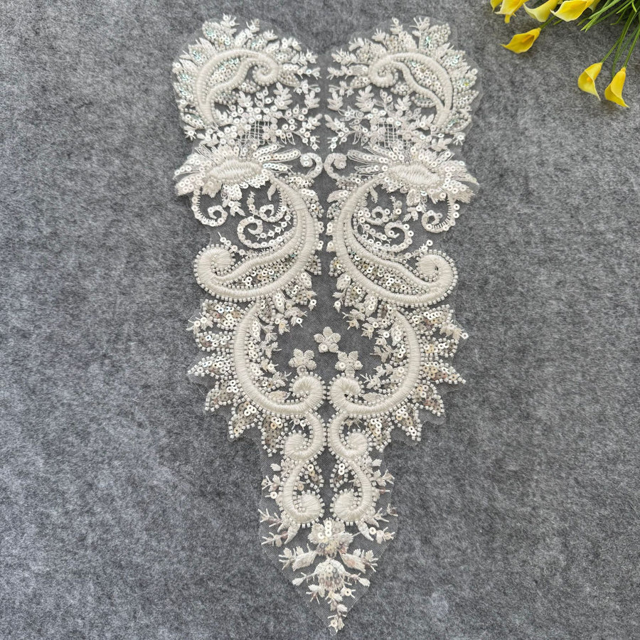 Zh442 silver bead tube embroidered flower - material for veils, diy wedding dress accessories, and clothing skirts