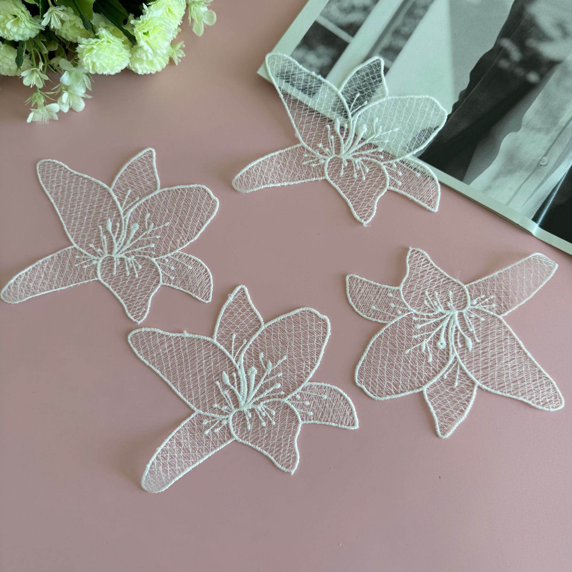 R281 Lily Embroidery Sticker Water Soluble Fish Silk Thread Lace Wedding Dress Dress Shirt Decoration Accessories DIY