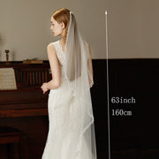 160cm single-layer beaded bridal veil with soft chiffon tulle and elegant hair comb for weddings