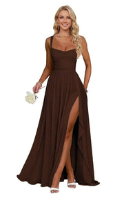 Chiffon suspender high slit long evening dress shoulder strap mop skirt bridesmaid annual meeting host dress banquet dress