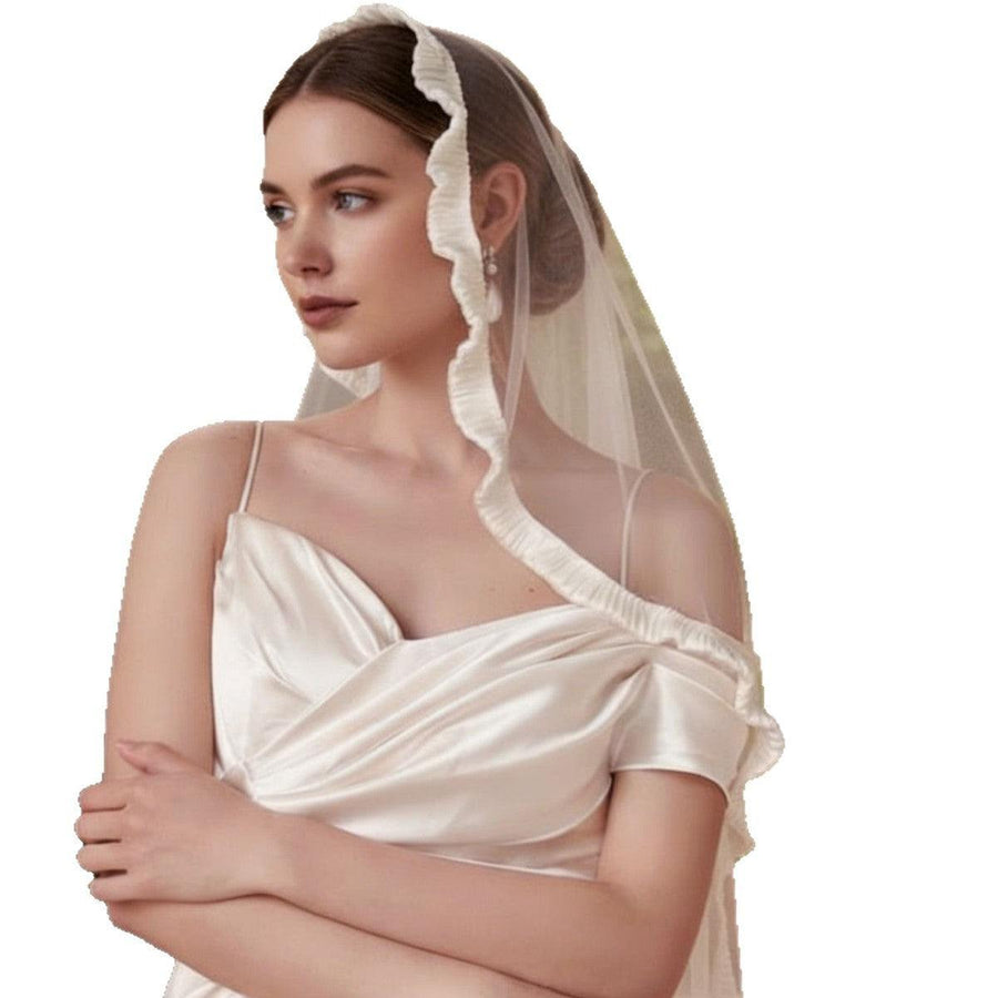 Vintage Court Bridal Veil in soft chiffon tulle with minimalist French style, lightweight and sheer for elegant weddings