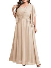 Plus size women's v-neck high-waisted a-line long evening gown/party dress - slimming and flattering - perfect for curvy moms (cross-border)