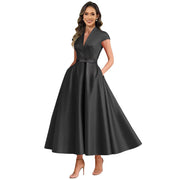Fashion aliexpress export satin short banquet dress party bows evening dress wedding ladieswear church