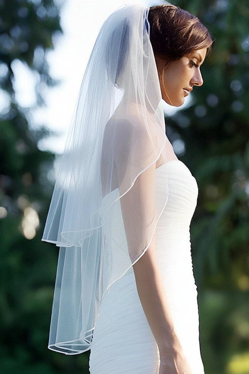 Dense copy soft gauze bridal veil in soft chiffon tulle with princess lace wedding headpiece