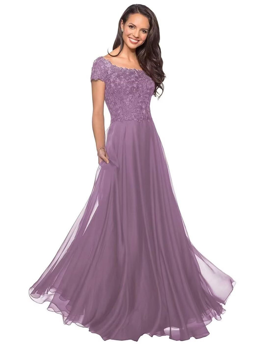 European and american style plus size evening gown women's lace chiffon floor-length dress wedding bridesmaid annual meeting performance outfit for curvy moms