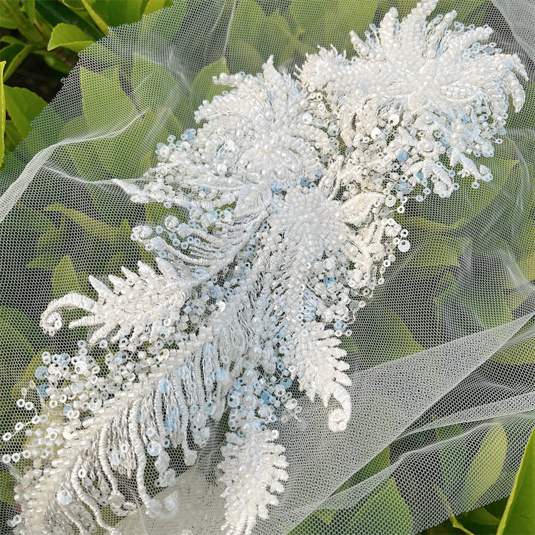 Heavy-duty 3d beaded sequin lace floral appliqué for wedding dresses, evening gowns, children's clothing, and diy embellishments