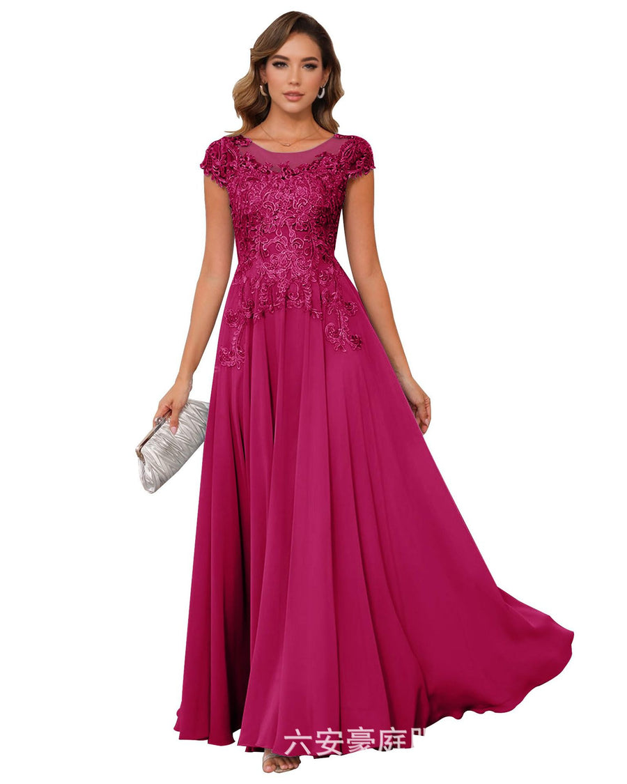 Fashion cross-border banquet long dress lace chiffon mop long skirt wedding mother's wear annual meeting performance clothes fat mm