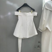 Off-the-Shoulder Bow Mini Dress — A Sculpted A-Line Silhouette
