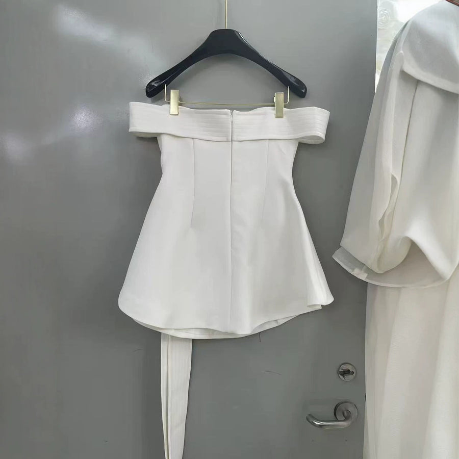 Off-the-Shoulder Bow Mini Dress — A Sculpted A-Line Silhouette