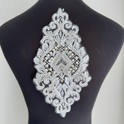Zh402 handmade beaded 3d floral appliqué for dresses, wedding gowns, rhinestone embellishments, performance costumes, dancewear, and accessories