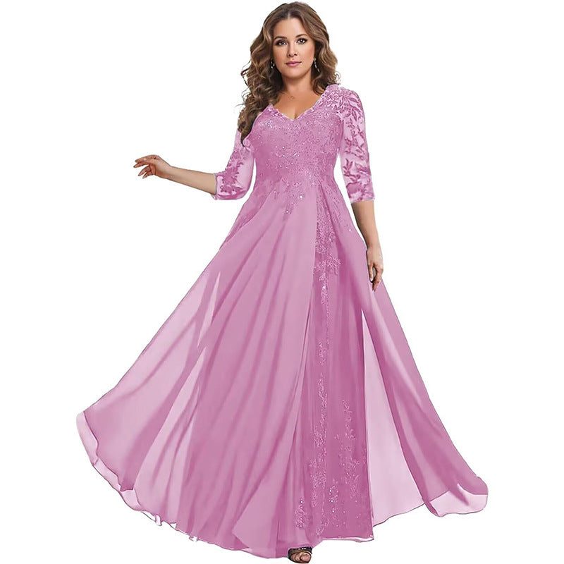 European station cross-border amazon dress chiffon patchwork lace cut out long dress bridesmaid evening dress women's evening dress