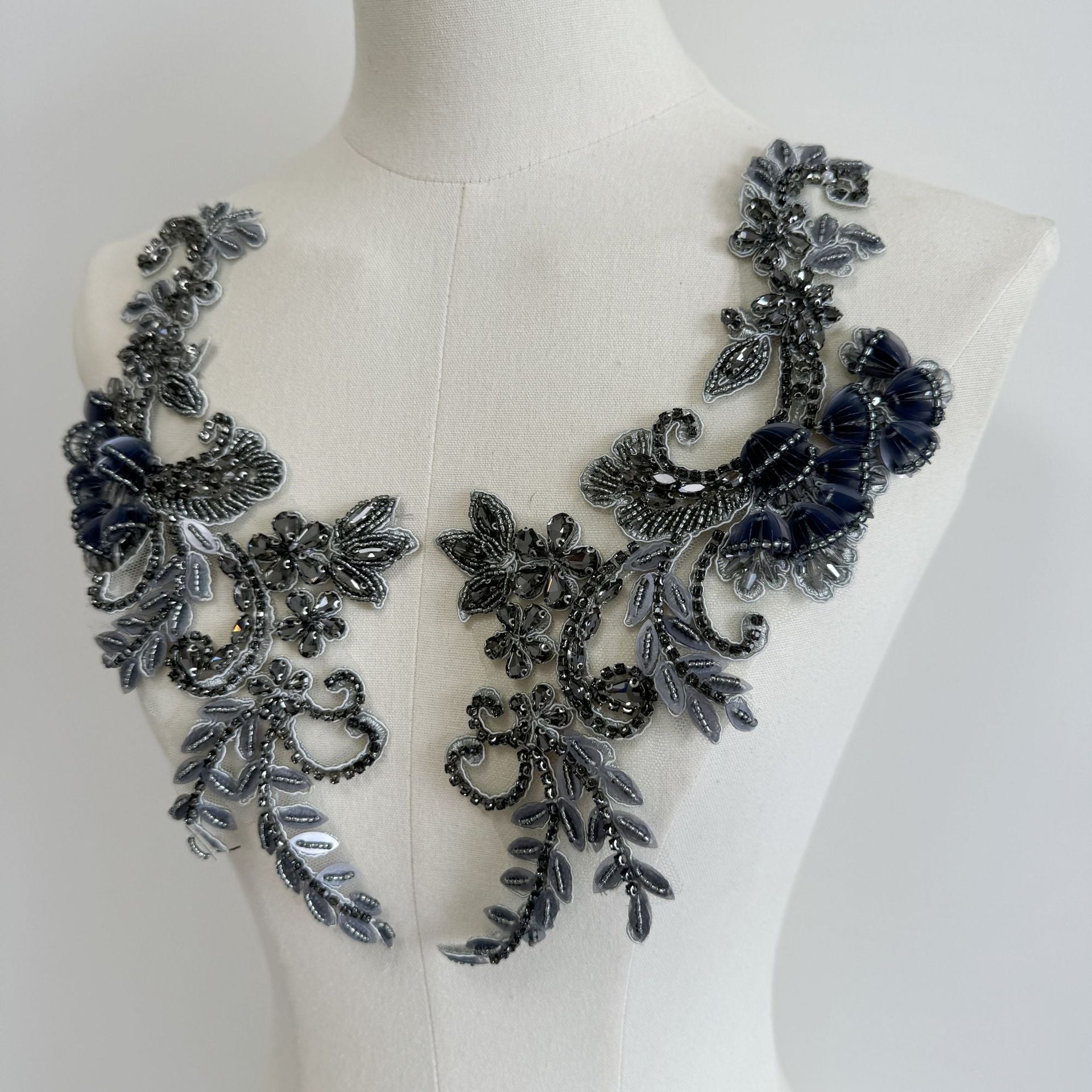 Gray handmade 3d appliqué dress wedding dress embroidery rhinestone embellishments accessories performance costume dance costume trimmings a47