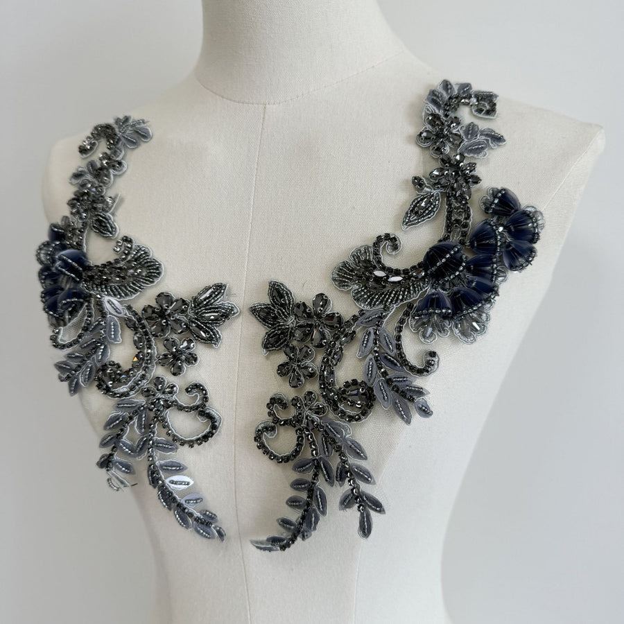 Gray handmade 3d appliqué dress wedding dress embroidery rhinestone embellishments accessories performance costume dance costume trimmings a47
