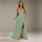 Chiffon suspender high slit long evening dress shoulder strap mop skirt bridesmaid annual meeting host dress banquet dress
