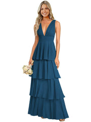 European and american chiffon bridesmaid dress v-neck sleeveless tiered cake dress wedding sister dress hostess outfit gown
