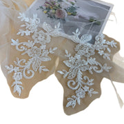 White Beaded 3D Floral Appliqué – Sew-On DIY Embellishment for Sweaters, Outerwear & Clothing Decoration (ZH288)