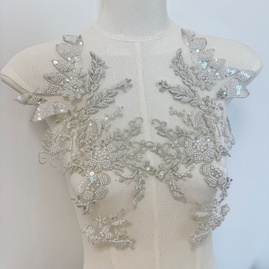 Silver Seed Bead Sequin Lace Trim - Handmade DIY Wedding Dress, Hair Accessory & Curtain Embellishment (ZH449)