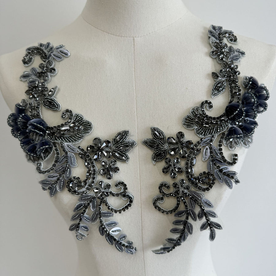 Gray handmade 3d appliqué dress wedding dress embroidery rhinestone embellishments accessories performance costume dance costume trimmings a47
