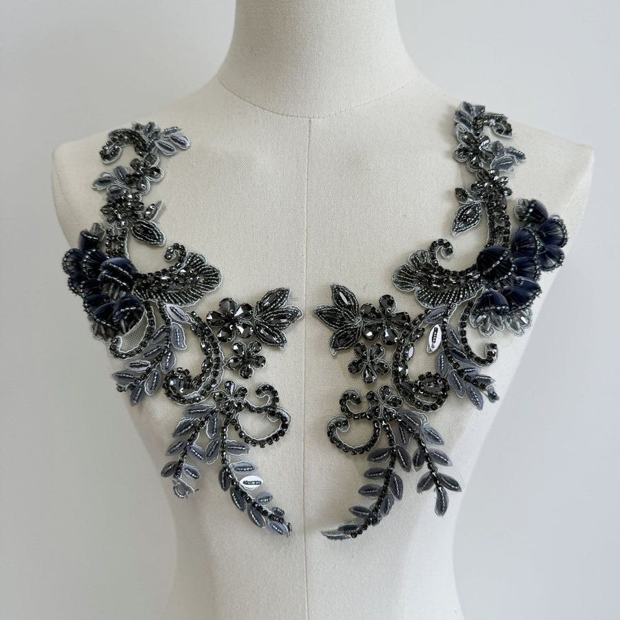 Gray handmade 3d appliqué dress wedding dress embroidery rhinestone embellishments accessories performance costume dance costume trimmings a47