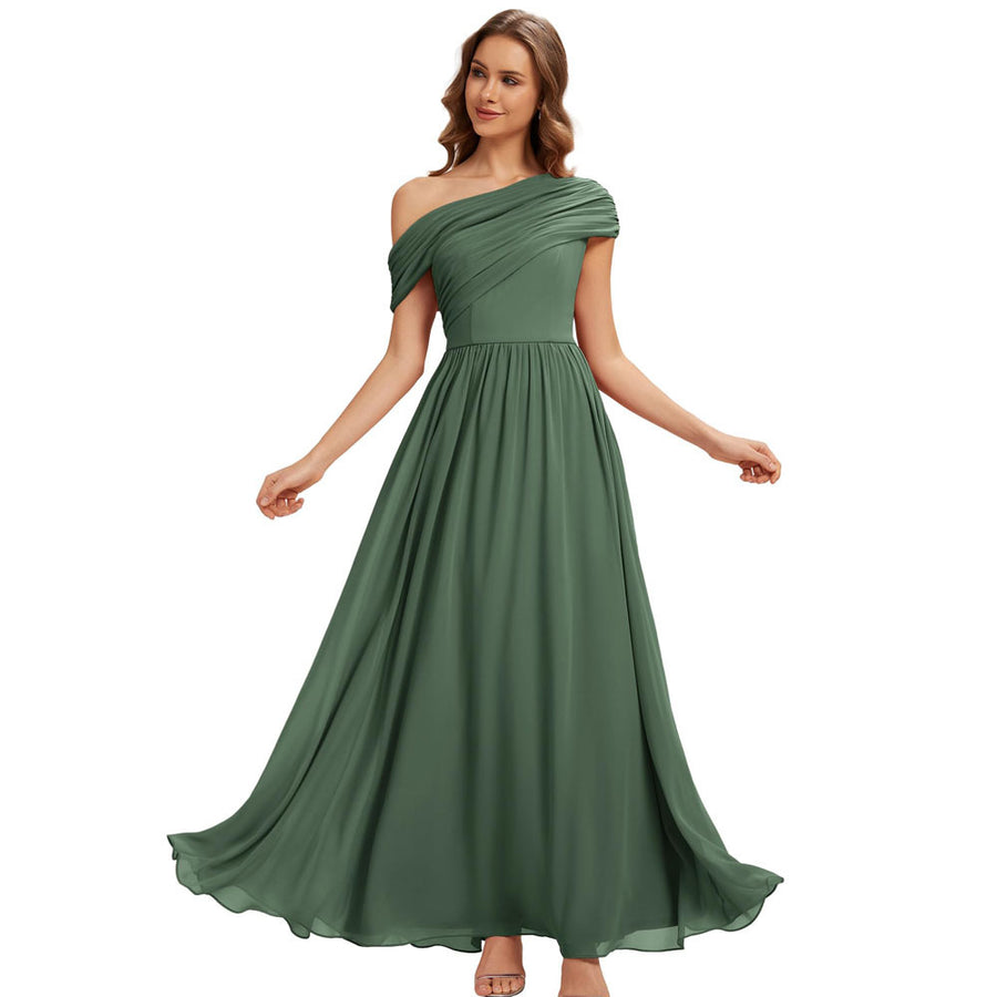 Amazon fashion chiffon one-shoulder long bridesmaid dress wedding annual meeting banquet host evening dress bestie long dress