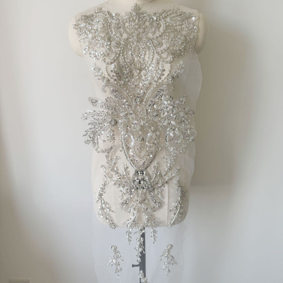 Extra-Long Beaded Sequin Lace Appliqué – DIY Wedding Dresses, Bridal Veils & Clothing Embellishment (ZH332)