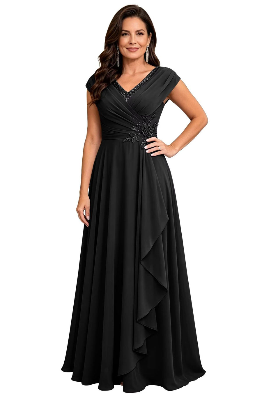 Cross-border chiffon long evening dress women's v neck diamond bridesmaid dress banquet toasting skirt slimming look a-line dress ladieswear