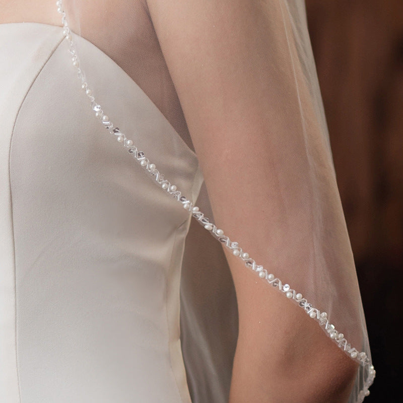 80cm single-layer premium bridal veil made of soft chiffon tulle for elegant wedding photos