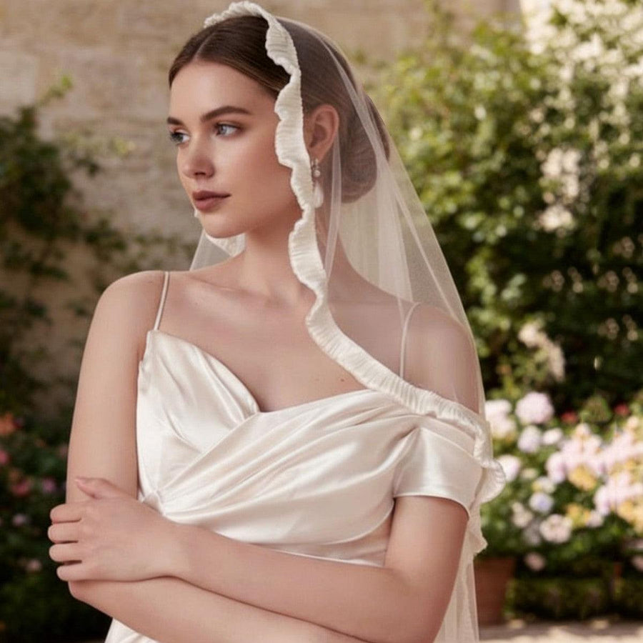 Vintage Court Bridal Veil in minimalist French style soft chiffon tulle for elegant bridal look