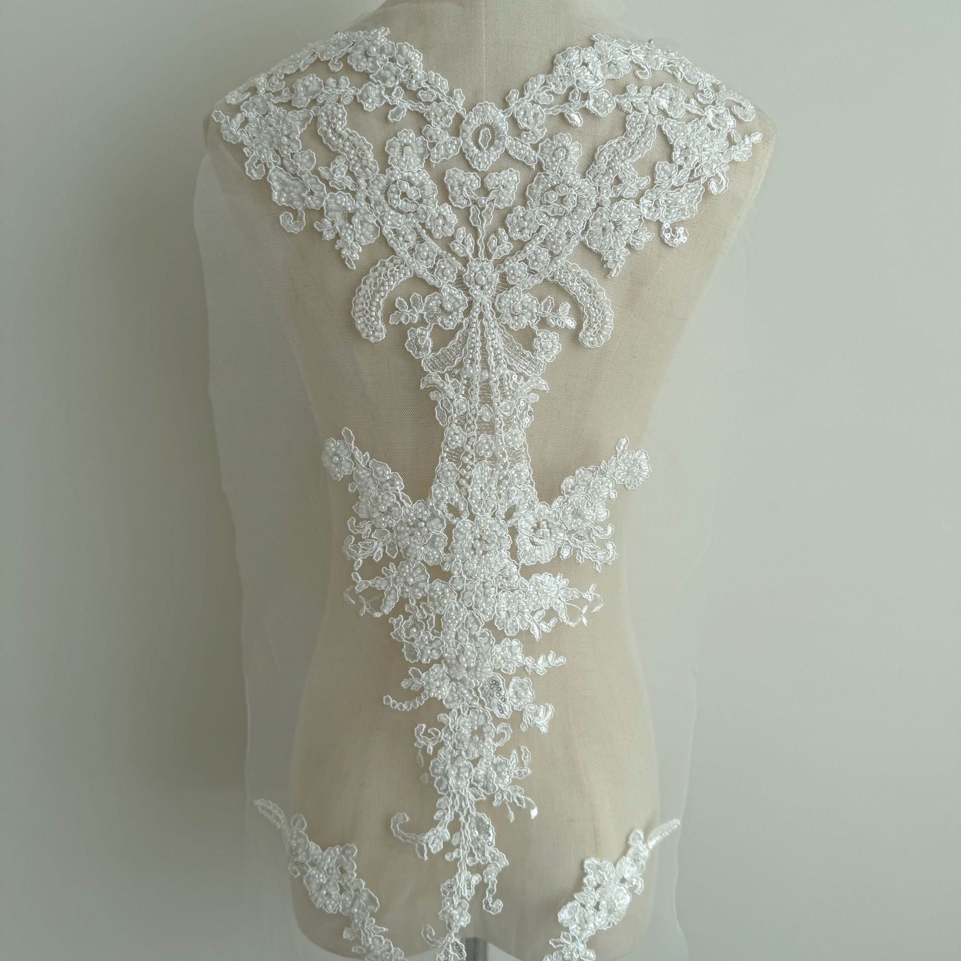 Zh484 white embroidered fabric with beaded sequin lace – wedding dress, gown, and apparel trim – 3d embellishments